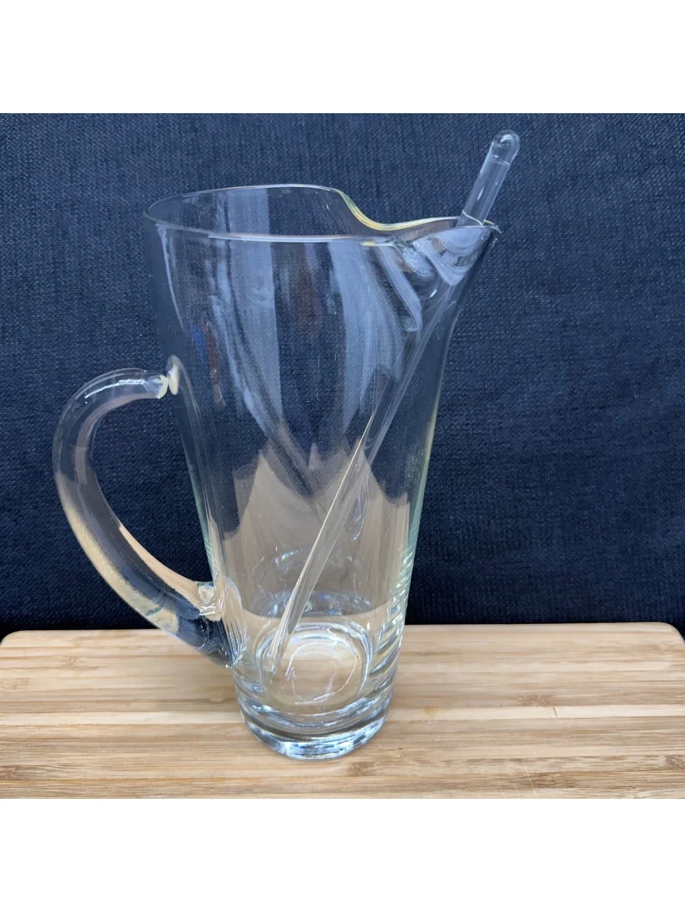 MCM Vintage Hand Blown Glass Martini Pitcher & Stir Stick Clear Cocktail Shaker